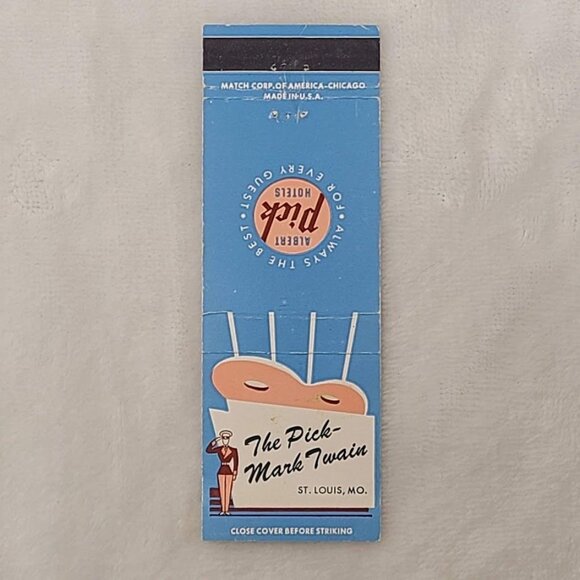 Front Strike Matchbook Cover The Pick Mark Twain Hotel St Louis MO Missouri - Picture 4 of 5